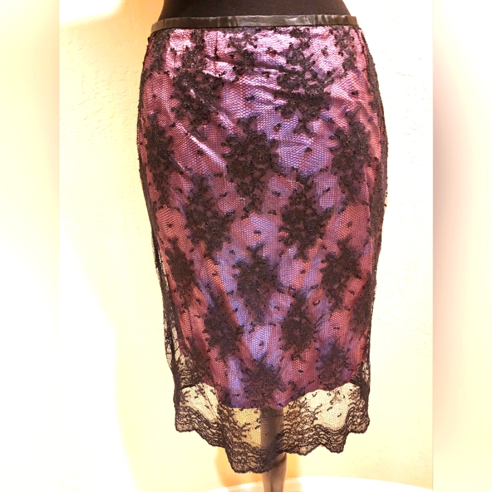 Meritage black sequin beaded lace overlay iridescent purple skirt 8